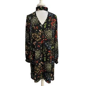 Dalia Women's 12 Whimsigoth Floral High Neck Long Sleeve Sheer Dress Boho Hippie